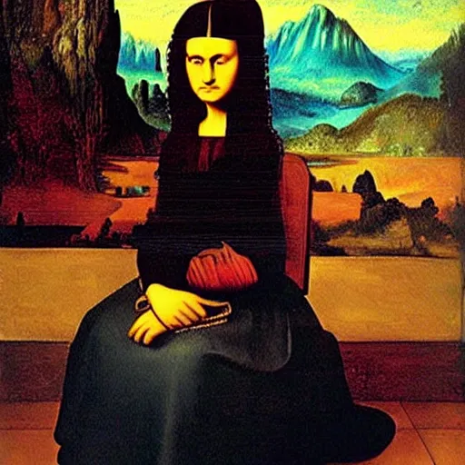 Prompt: mona lisa painting by frida kahlo