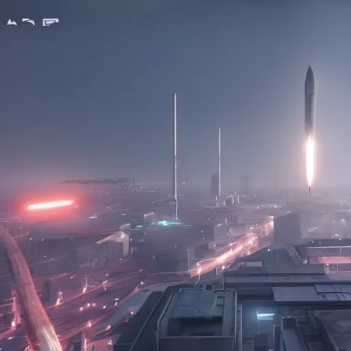 Prompt: blade runner 2 0 4 9 city architecture, spacex starship rocket launch, environmental lighting, ray tracing, highly detailed, editorial, dslr, 2 4 mm, octane render, unreal engine 5, 4 k