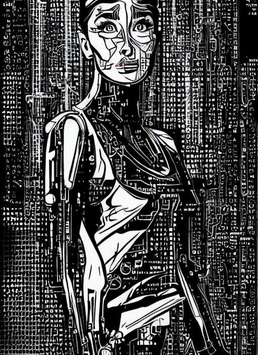 Image similar to audrey hepburn, detailed cyberpunk portrait by tim doyle