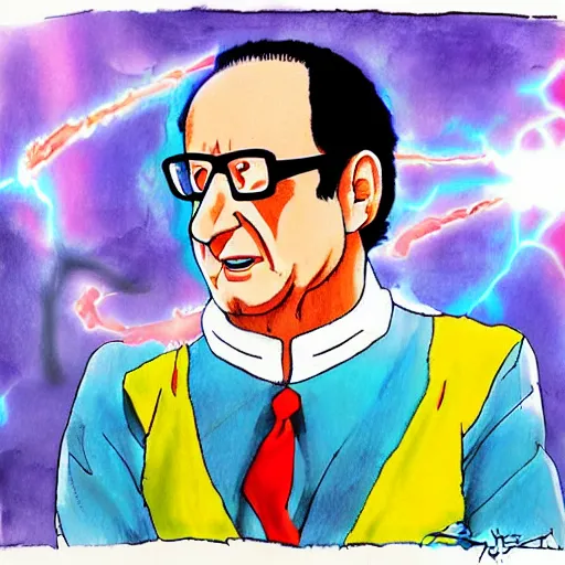 Image similar to François hollande transforming into super saiyan, drew by akira toryama