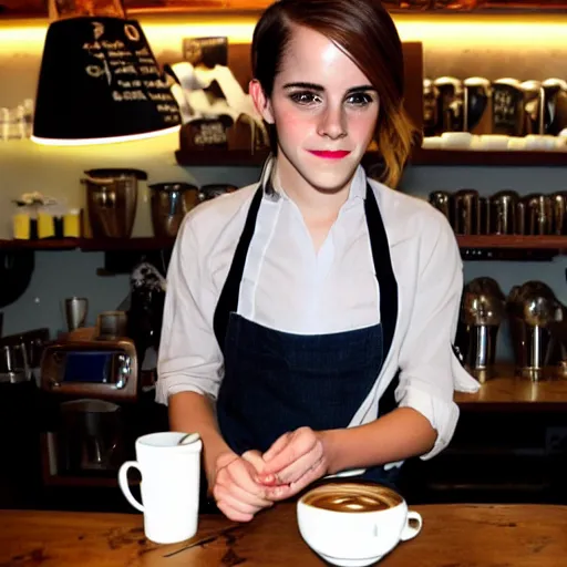 Image similar to emma watson working as a barista in a café