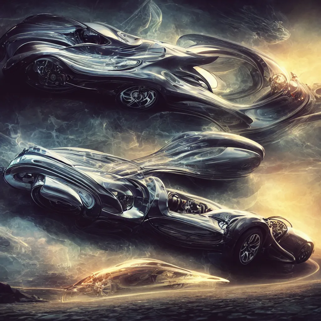 Image similar to open top sports car shaped time machine in latent space, mechanical fantasy, intricate, elegant, highly detailed, digital painting, concept art, smooth, sharp focus, illustration, divine realm of gods, realistic cinematic style, filmed in 70mm, volumetric lighting, octane render, photographic, concept art, artist Leonardo DaVinci, unreal engine 8k