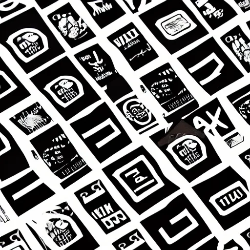 Image similar to black on white graphic design stickers in style of david rudnick, eric hu, guccimaze, acid, y 2 k, 4 k sharpening, rule of thirds composition