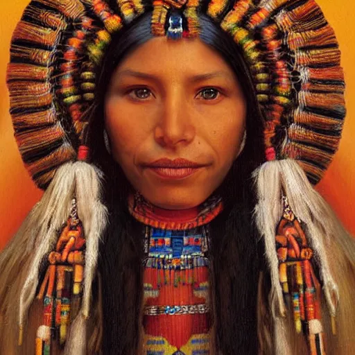 Image similar to portrait of an inca woman ( 3 5 ) from mesoamerica, an oil painting by ross tran and thomas kincade