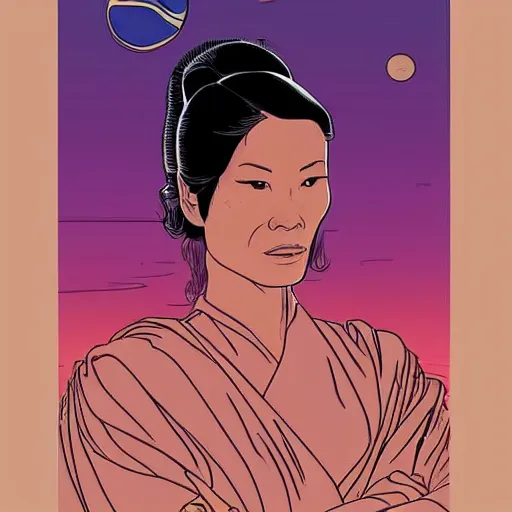 Image similar to lucy liu retro minimalist portrait moebius starwatcher comic by jean giraud, 8 k