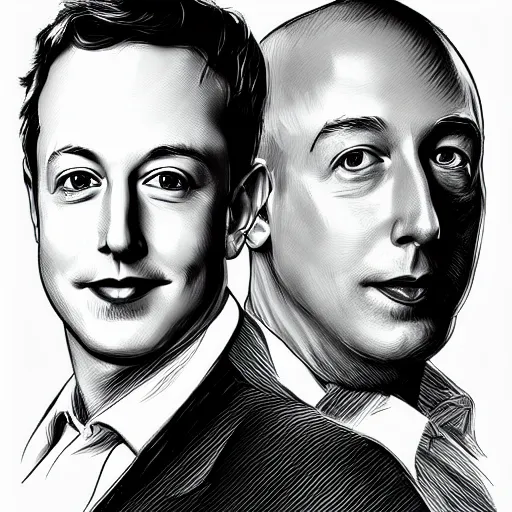 Image similar to portrait of elon musk, mark zuckerberg, jeff bezos, in meeting together, very detailed, art contest winner on behance, trendy on deviant art, by by artgem