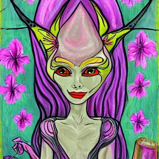 Image similar to The pink witch practices visually stunning witchcraft. Painting.