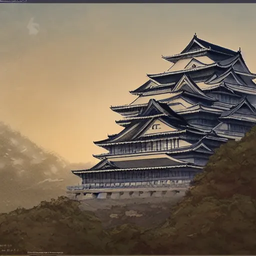 Prompt: concept art of himeji castle by artgerm and Greg Rutkowski