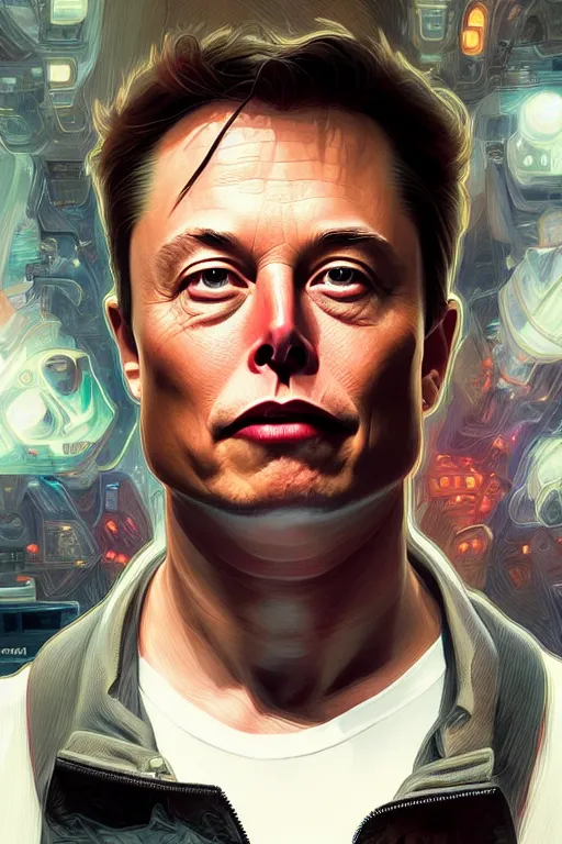 Image similar to elon musk as marty mcfly, realistic portrait, symmetrical, highly detailed, digital painting, artstation, concept art, smooth, sharp focus, illustration, cinematic lighting, art by artgerm and greg rutkowski and alphonse mucha