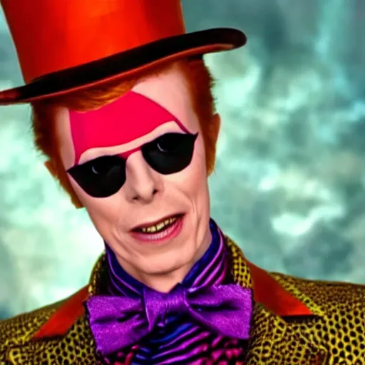 Image similar to David Bowie as Willy Wonka stunning awe inspiring 8k hdr