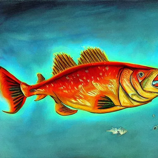 Image similar to a radioactive sheatfish. highly detailed painting