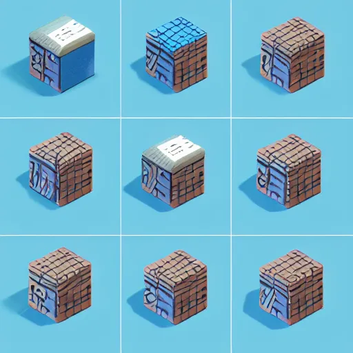 Prompt: cubby isometric crate 3 d icons for mobile game, stylized, blue scheme, octane render, studio lighting