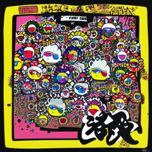 Image similar to punk rock album cover designed by Takashi Murakami