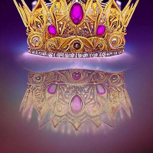 Prompt: a beautiful queen's crown design made of platinum glowing in sparkles with heavenly notes neo rococo, diamond and ruby, highly detailed sailor moon aesthetic, fantasy, intricate, elegant, highly detailed, digital painting, artstation, concept art, matte, sharp focus, illustration, in the style of aetherpunk