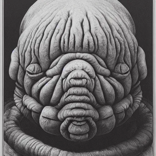 Image similar to a portrait of a tardigrade from the terrifying and incomprehensible beyond, body horror, by gerard brom, zdzisław beksinski and ansel adams