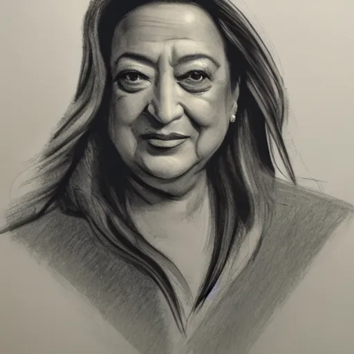 Image similar to sketch for Zaha Hadid portrait