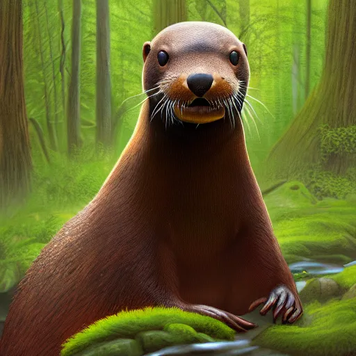 Image similar to a giant otter in the forest,digital art,ultra realistic,ultra detailed,art by greg rutowski,trensimg on artstation