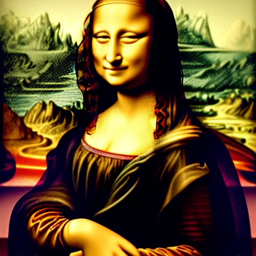 Prompt: mona lisa must have had the highway blues, you can tell by the way she smiles, 4 k, intricate, detailed