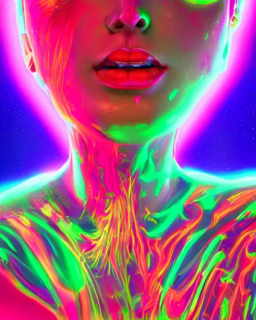 Image similar to a powerful energy psychedelic neon woman, by alexander fedosav, hyper detailed digital matte painting, concept art, hyperrealism, 1 6 k resolution, cinema 4 d, 8 k resolution, trending on artstation, behance hd, a masterpiece, by stephan martiniere, particles, cel - shaded, power bright neon energy, by david a. hardy,