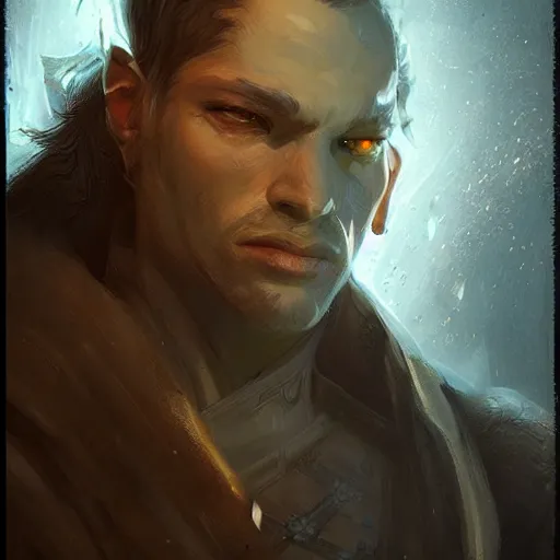 Image similar to a male rogue, symmetric face, hyperrealism, epic fantasy digital art, fantasy style art, by Greg Rutkowski, fantasy magic the gathering card art style