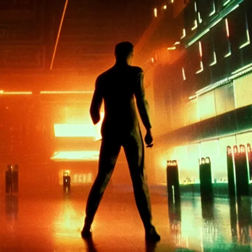 Prompt: a cinematic still from blade runner 2045, hologram dancer
