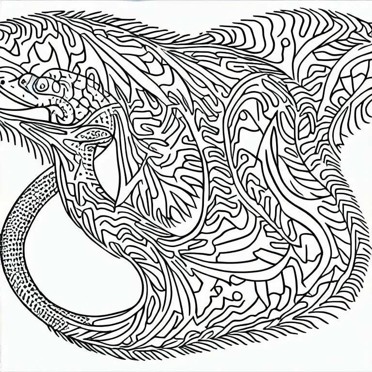 Prompt: beautiful lizard, ornamental, fractal, line art, vector, outline, simplified, colouring page