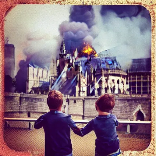 Image similar to “minions laughing as the Notre dame burns behind them”