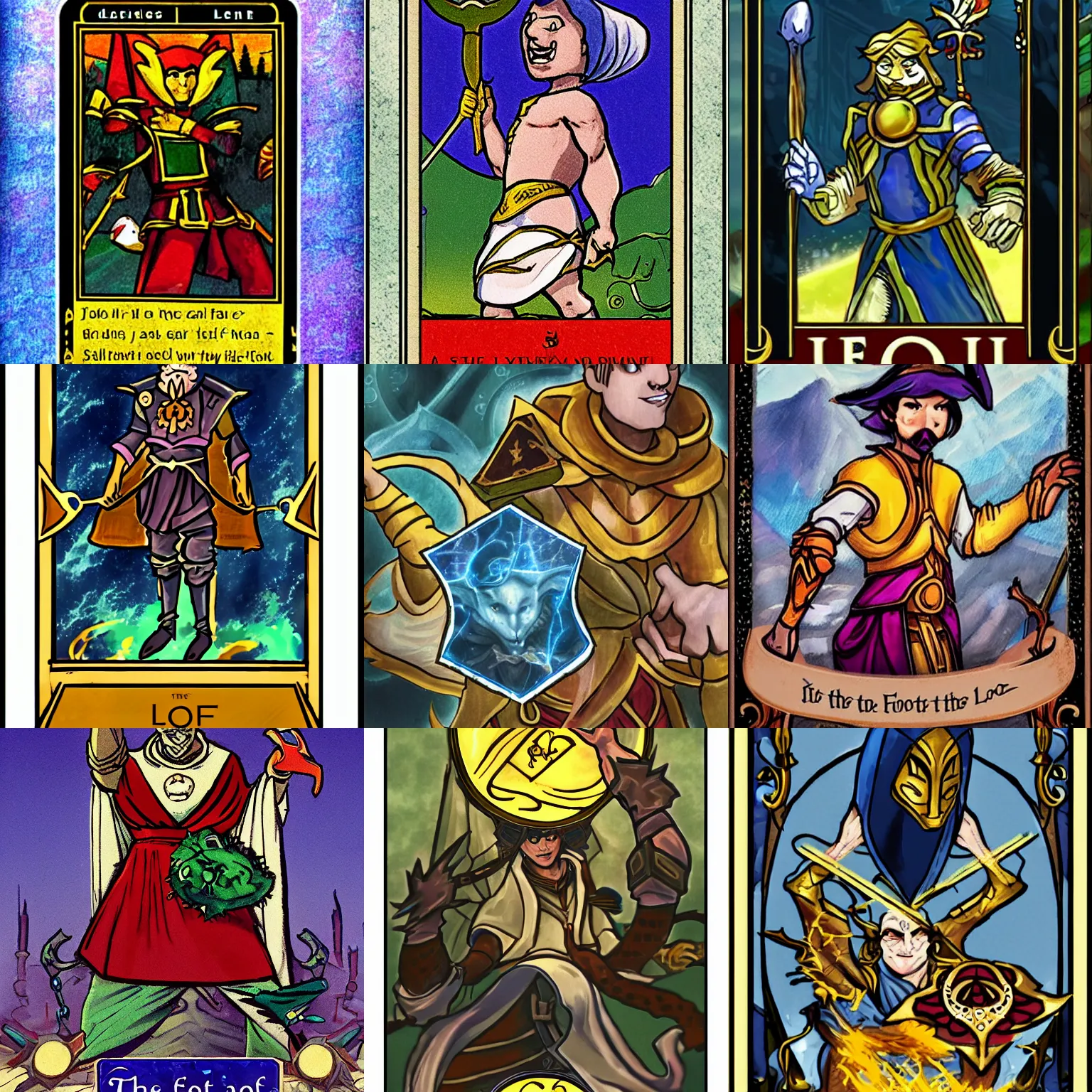 Prompt: a tarot card, The Fool, League of Legends style