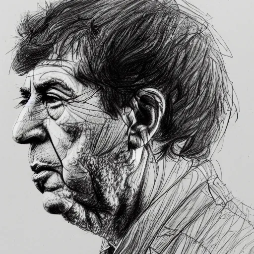 Image similar to a realistic yet scraggly portrait sketch of the side profile of a stern and sophisticated leonard cohen, trending on artstation, intricate details, in the style of frank auerbach, in the style of sergio aragones, in the style of martin ansin, in the style of david aja, in the style of mattias adolfsson