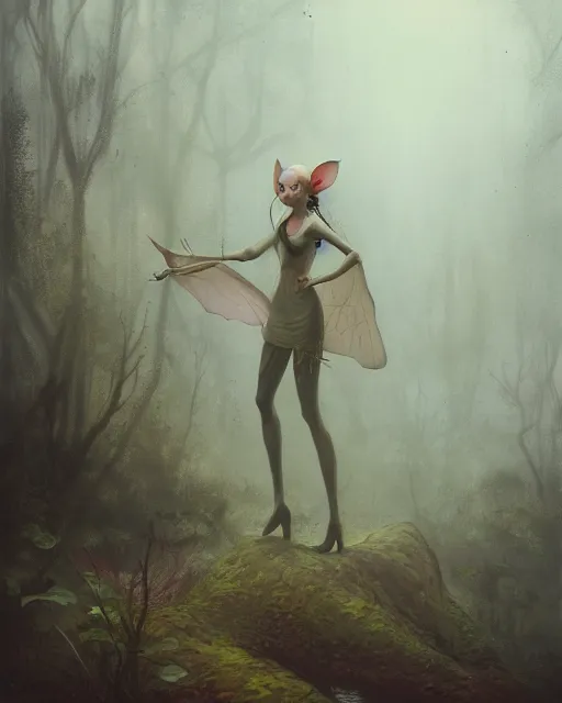 Image similar to a film still close up shot of a pixie in a misty swamp landscape by esao andrews and peter mohrbacher. trending on artstation