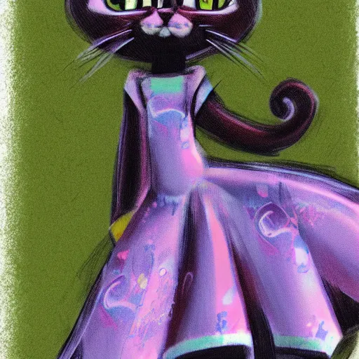 Image similar to concept art portrait of cat wearing dress, pixar, disney