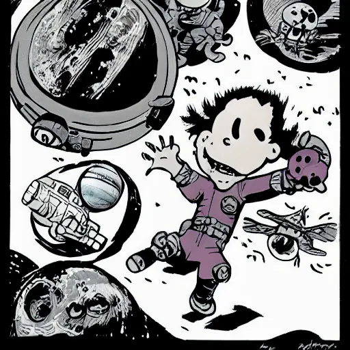 Image similar to artwork of bill watterson with space aliens.