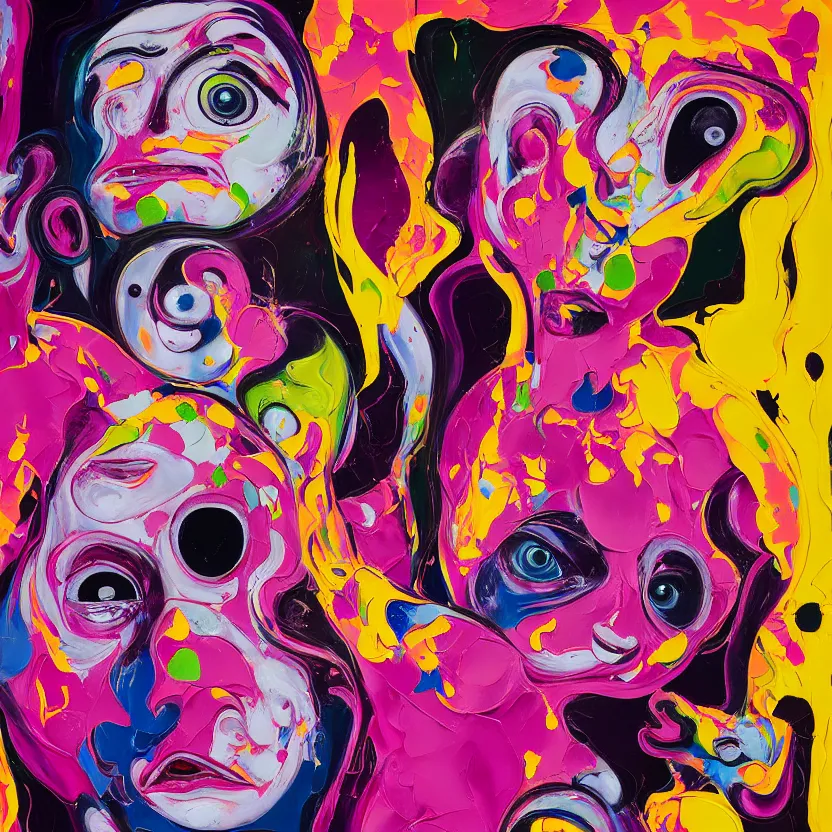 Image similar to woman holding a baby, an ultrafine detailed painting by peter max and francis bacon and fiona rae and maryam hashemi and hernan bas and anna mond and max gubler, featured on deviantart, metaphysical painting, neo expressionism, pop surrealism, melting paint, biomorphic, mixed media, photorealistic, dripping paint, palette knife texture, masterpiece