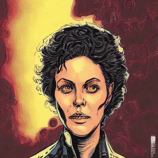 Image similar to ripley by J. O'Barr, color graphic novel illustration, intricate, ink