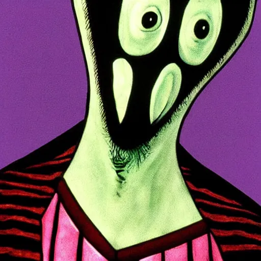 Image similar to beetlejuice creature. beetlejuice (1988). art by tim burton. practical effects