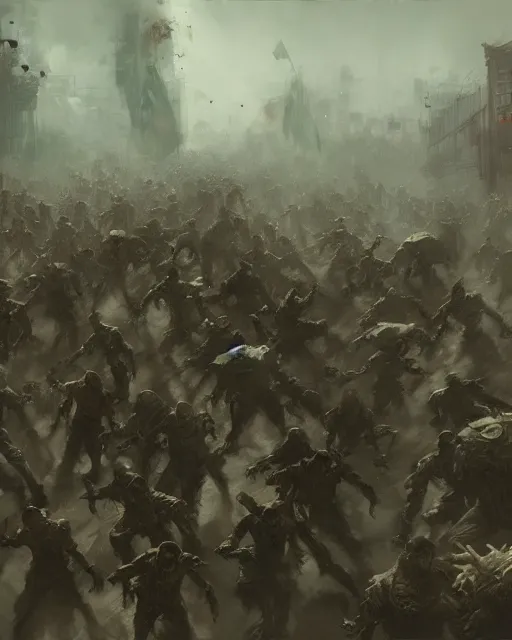 Image similar to zombie horde, in the style of craig mullins, ruan jia, kentaro miura, greg rutkowski, loundraw