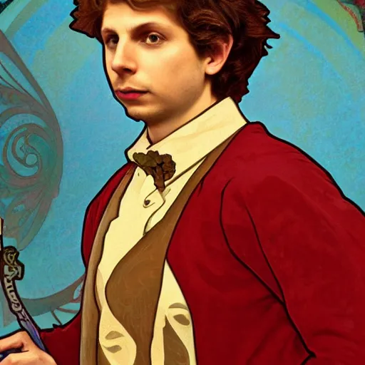 Image similar to a detailed portrait of michael cera as santa ana at the alamo, long twirling moustache, by alphonse mucha and arthur mucha, god rays, intricate detail, cinematic, 8 k, featured on artstation, pixiv