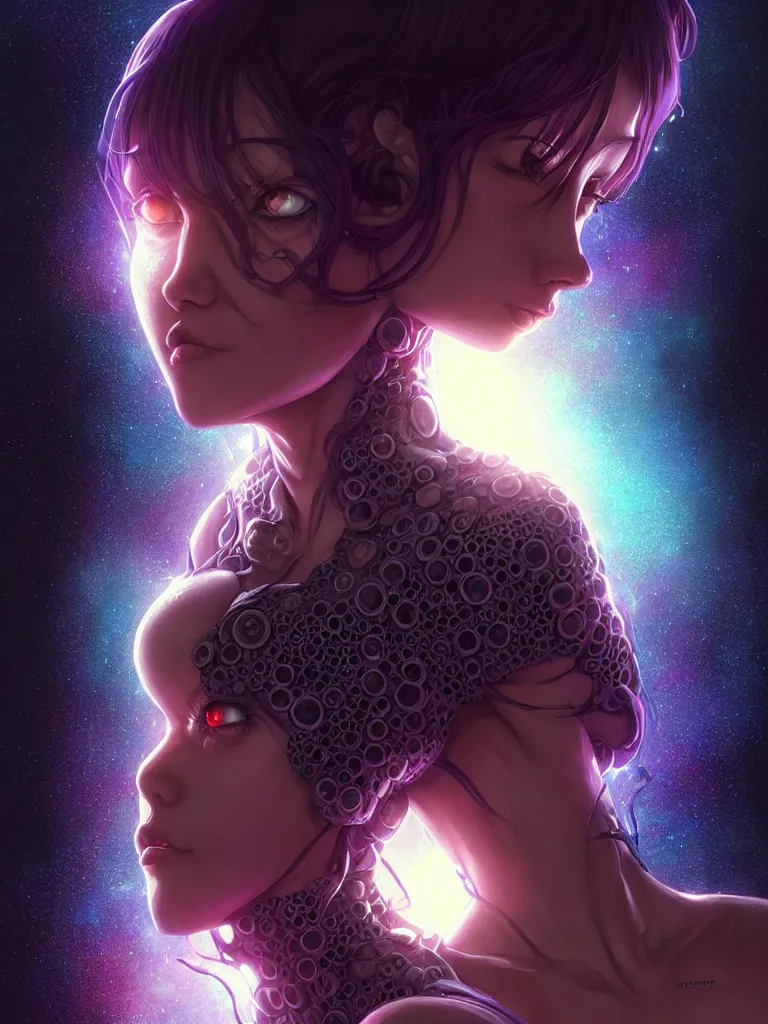 Image similar to azathoth girl wearing a dress made of milky way, conquest earth, occlusion shadow, specular reflection, rim light, unreal engine, artgerm, artstation, art by hiroaki samura and ilya kuvshinov and ossdraws, intricate, highly detailed 8 k, fantasy illustration, extremely beautiful and aesthetic shape of face and body