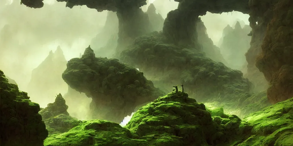 Image similar to bytopia planescape huge cave ceiling clouds made of green earth towns, villages castles, buildings inverted upsidedown mountain artstation surreal dreamlike inception illustration sharp focus sunlit vista painted by ruan jia raymond swanland lawrence alma tadema zdzislaw beksinski norman rockwell tom lovell alex malveda greg staples