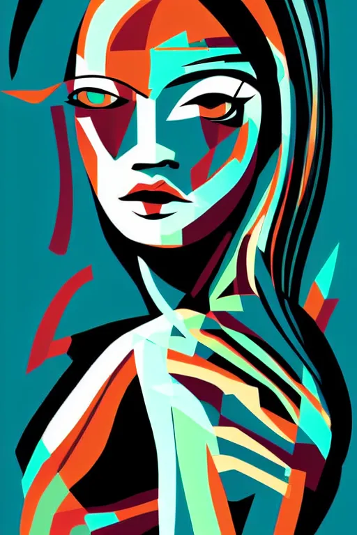 Image similar to vector style the abstract painting of an image of a lady artistic flat illustration, cyber punk minimal figure art, soft colors mono chromatic, art in the style of Bryen Frost