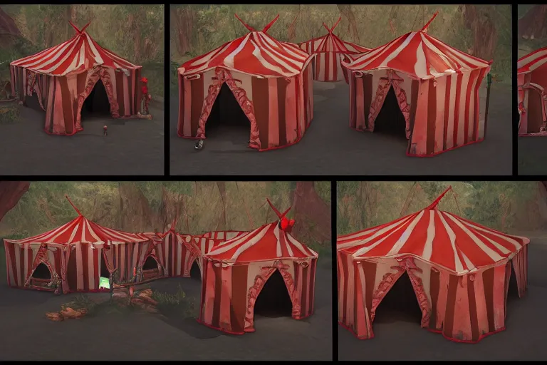 Image similar to 3d sculpt of a gothic circus tent, artstaton, League of Legends, red dead redemption2, overwatch, digital illustration