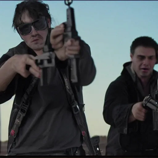 Image similar to Still from Vampires Holding Guns 2: Vampires Holding Rifles, well lit, high budget, poor quality, awful movie, heavily downvoted