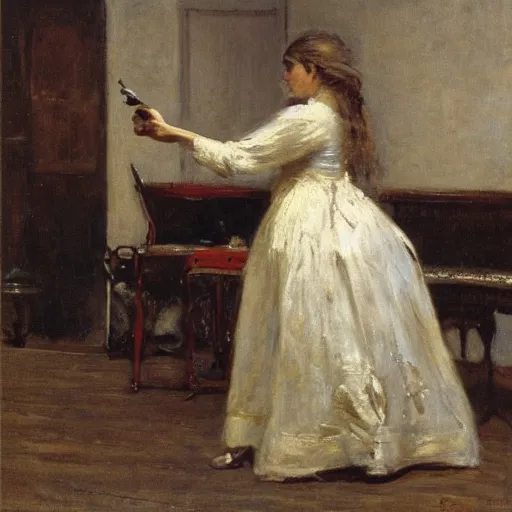 Prompt: actress rehearsing an action scene by alfred stevens