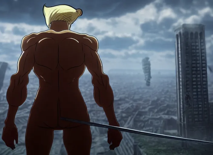 prompthunt: “ donald trump as an ugly titan, attack on titan