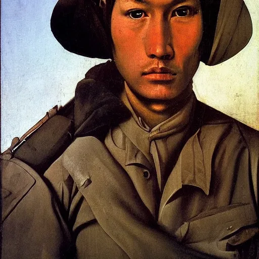 Prompt: portrait of a vietnam war soldier by caravaggio, posing, face, clair - obscur, highly detailed