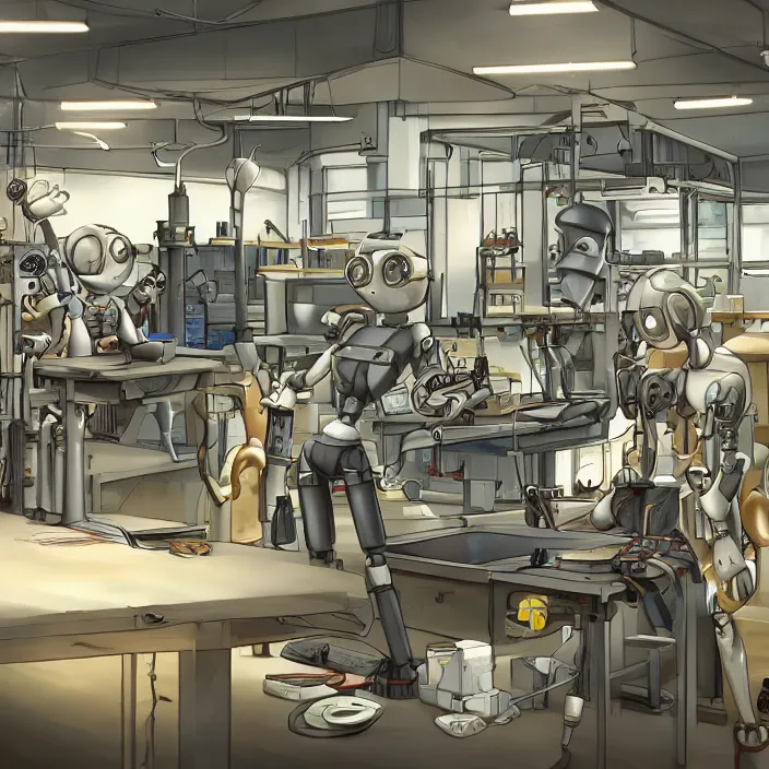 Prompt: highly detailed well organized and clean weapons laboratory, with research, robot arms, tables, parts, windows, with anthropomorphic furry researchers, Extremely detailed digital art, sci fi, furaffinity, DeviantArt