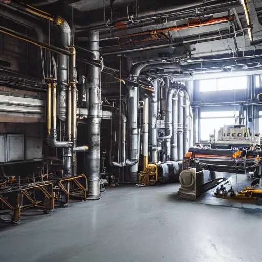 Prompt: an empty room with pipes and machinery, detailed color photograph, high quality