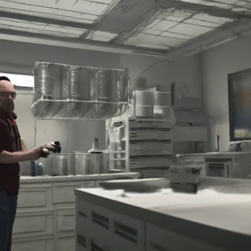 Image similar to Walter white making meth while Elon musk is tastes it. 8k ultra realistic, award winning, unreal engine 5, masterpiece, atmosphere glow, hyperrealistic, focused, extreme details, cinematic