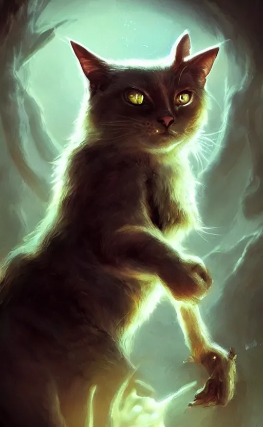 Image similar to magic cat, dynamic lighting, photorealistic fantasy concept art, trending on art station, stunning visuals, terrifying, creative, cinematic