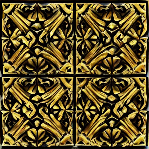 Image similar to 3d render of an abstract medieval pattern gold tile, symetrical